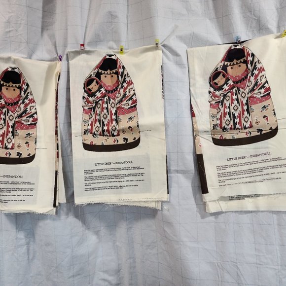 "Little Deer" Indian Doll Southwestern Brown Colors Craft Fabric Panels "3" - Picture 11 of 12